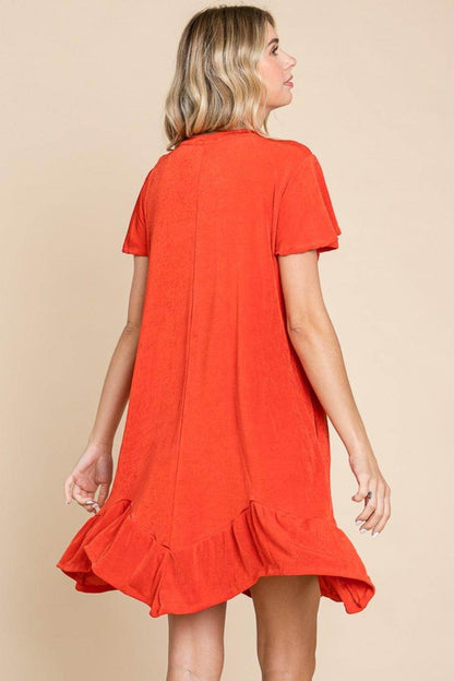 Culture Code Full Size Short Sleeve Ruffled Hem Dress - Selvanelle