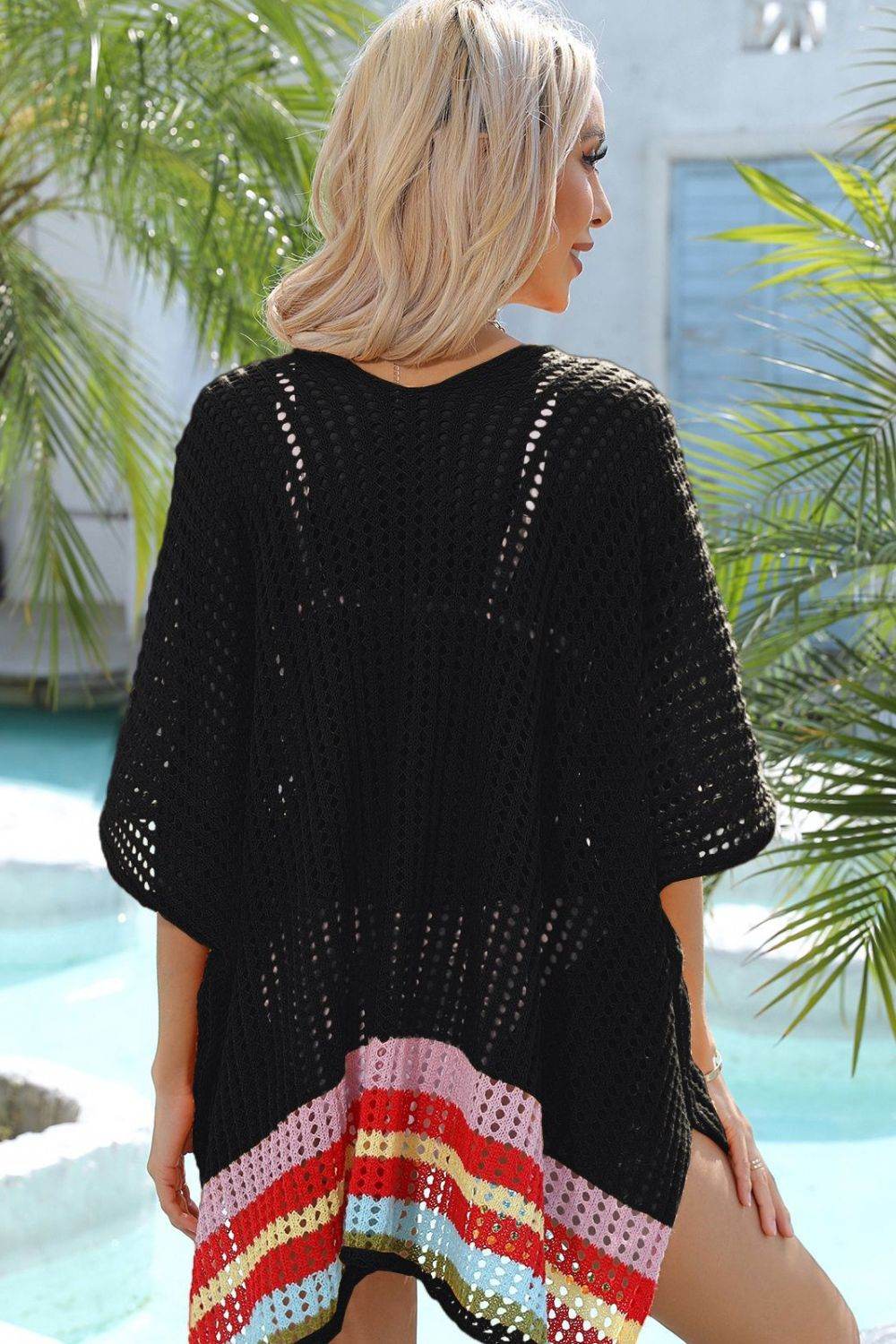 Angel Wings Rainbow Stripe Openwork Slit Cover-Up - Selvanelle