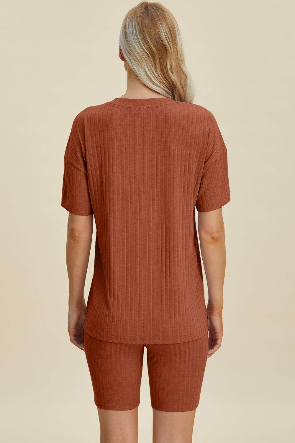 Basic Bae Full Size Ribbed V-Neck Top and Shorts Set For Women - Selvanelle