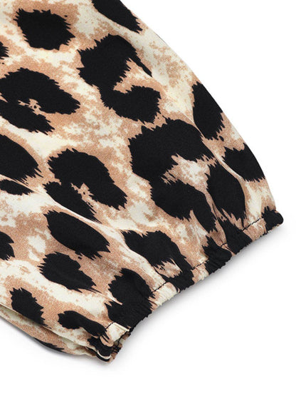 Perfee Tied Leopard Half Sleeve Jumpsuit - Selvanelle