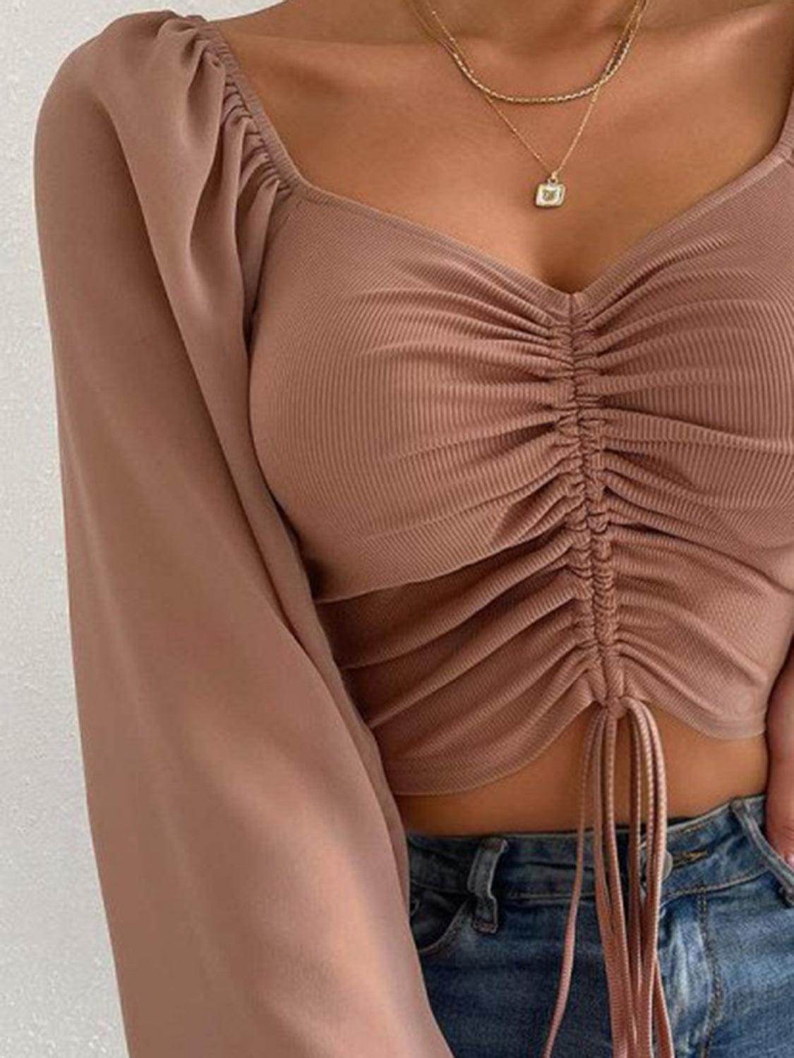 Drawstring Sweetheart Neck Cropped Top for Stylish Looks - Selvanelle