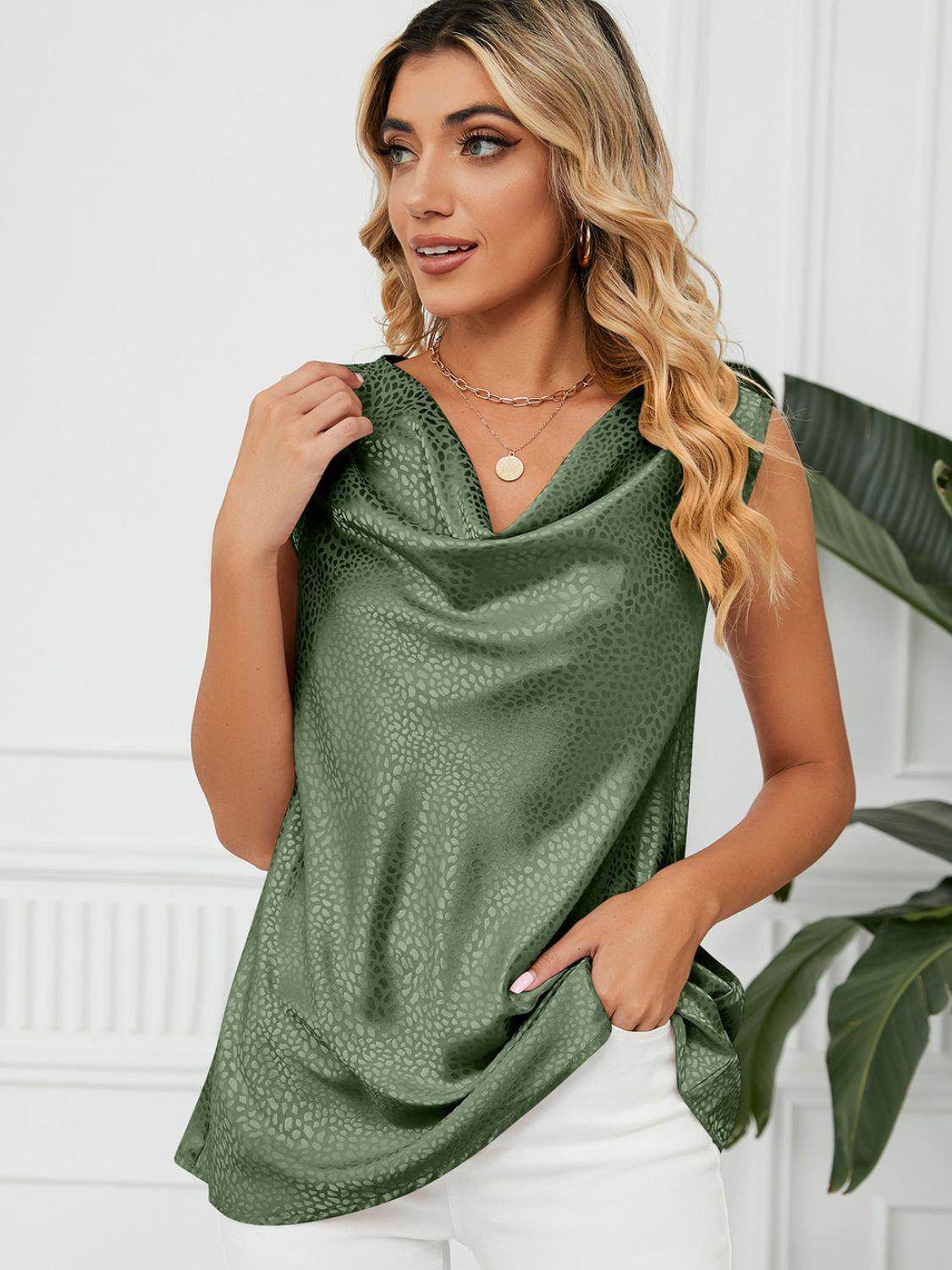 Solid Cowl Neck Top for Women in Opaque Rayon Blend - Selvanelle