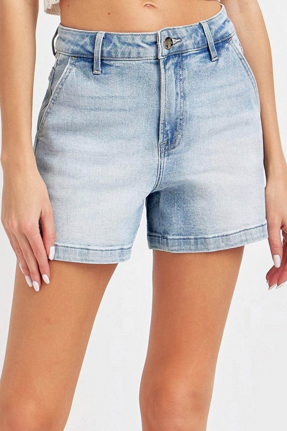 Risen Full Size High Rise Denim Shorts for Women Stylish - Selvanelle