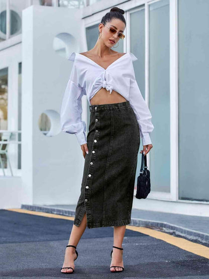 Button Down Denim Skirt for Women in Various Sizes - Selvanelle