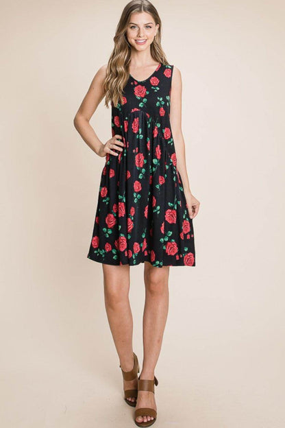 BOMBOM Floral Ruched Tank Dress for Summer Style - Selvanelle