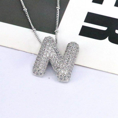 Copper Inlaid Zircon Letter Pendant Necklace for Women - Selvanelle