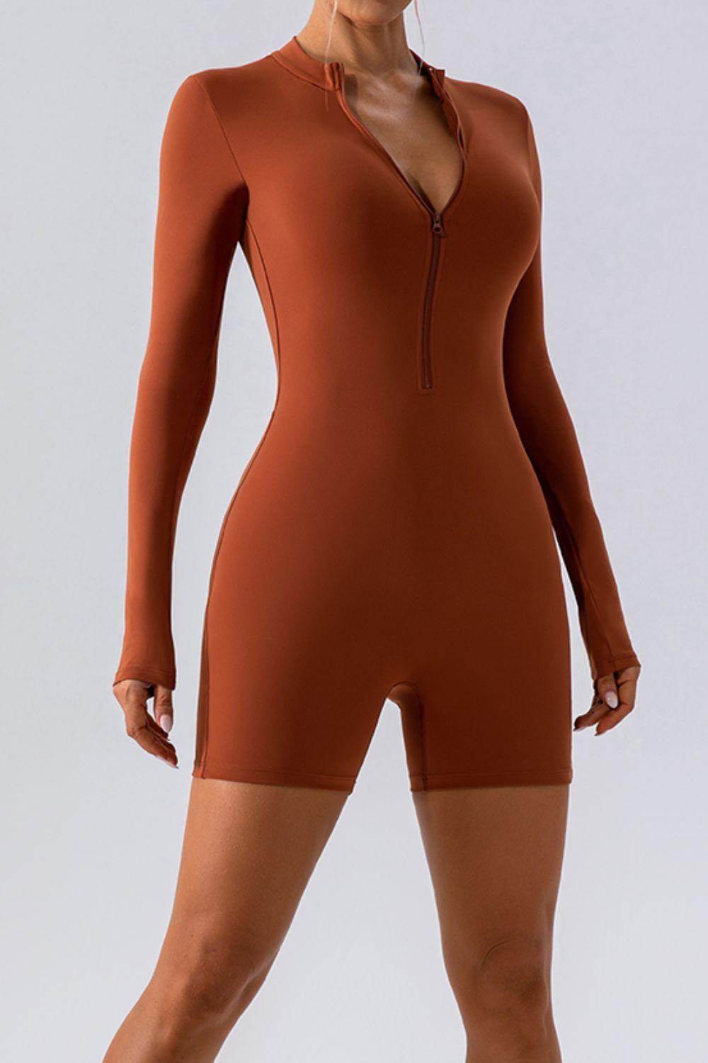 Half Zip Long Sleeve Active Romper for Women Fitness - Selvanelle