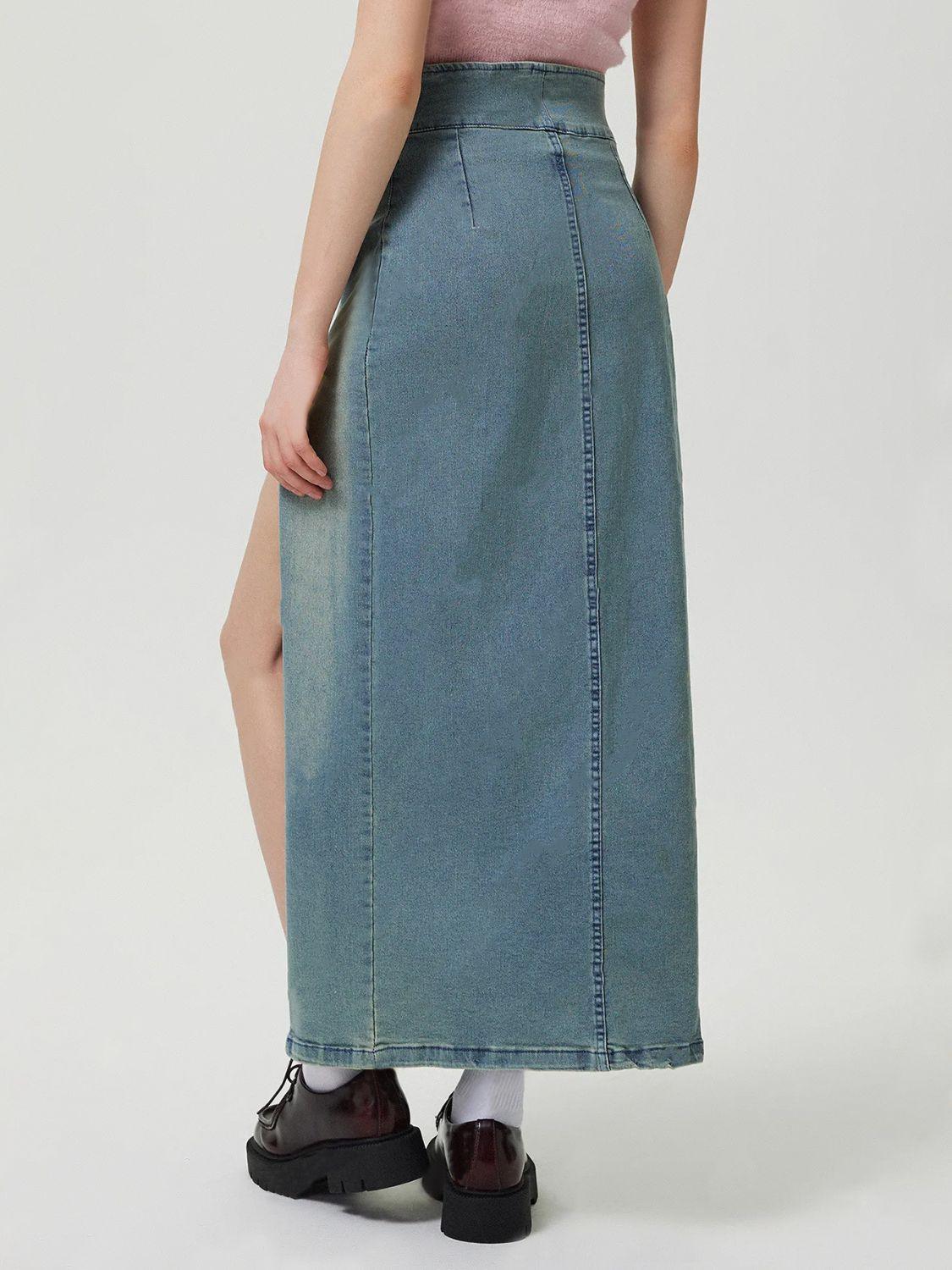 Slit Denim Skirt with Zip for Women in Various Sizes