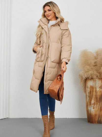 Long Sleeve Longline Hooded Winter Coat for Women - Selvanelle