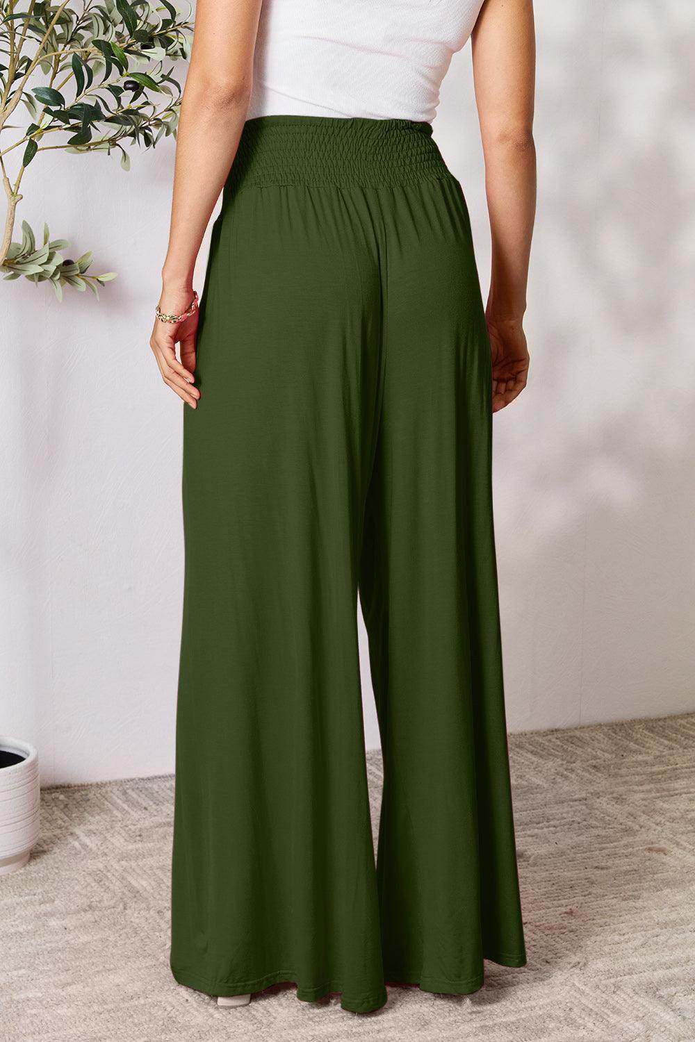 Double Take Full Size Smocked Wide Waistband Wide Leg Pants - Selvanelle