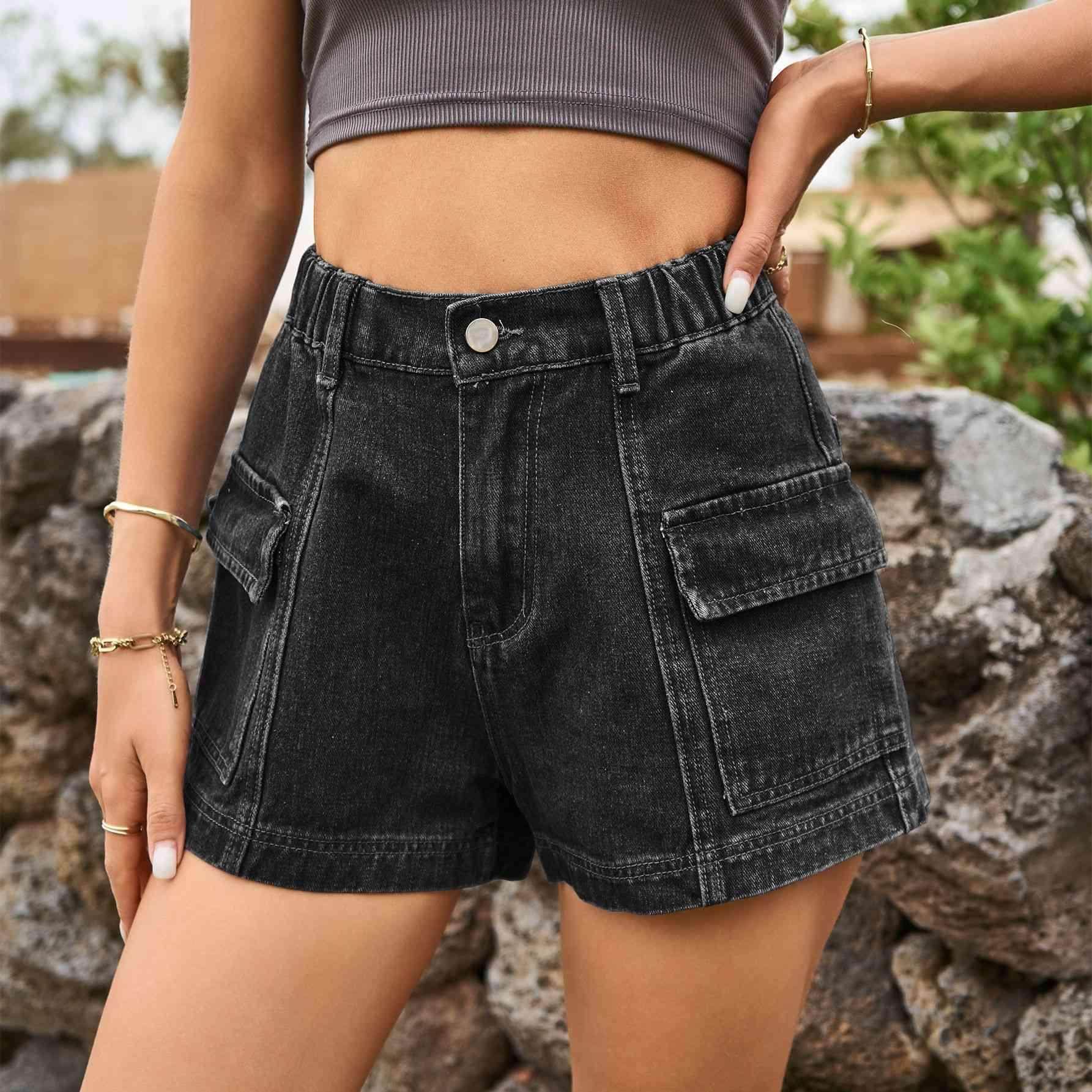 High-Waist Denim Shorts with Pockets for Casual Style - Selvanelle