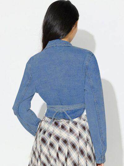 Asymmetric Slit Collared Neck Long Denim Top for Women - Selvanelle