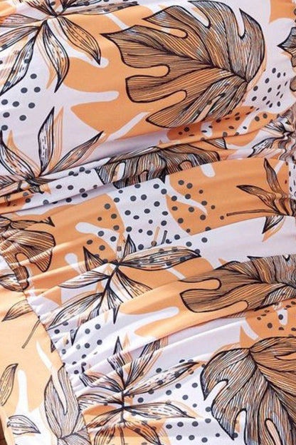 Square Neck Printed One-Piece Swimwear and Cover Up Swim Set - Selvanelle