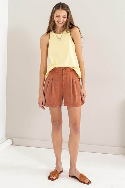 HYFVE High Waist Pleated Linen Shorts for Stylish Comfort - Selvanelle
