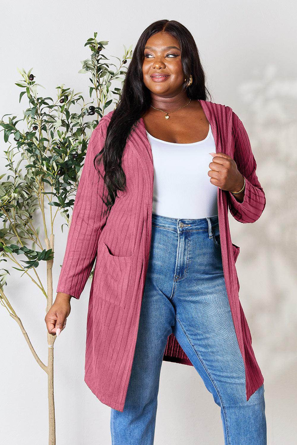 Basic Bae Full Size Hooded Sweater Cardigan for Women - Selvanelle