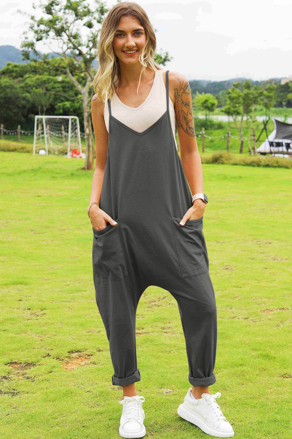 Double Take Full Size Sleeveless V-Neck Pocketed Jumpsuit - Selvanelle