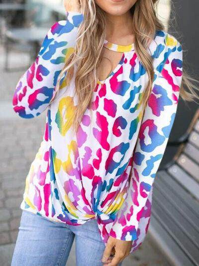 Cutout Round Neck Long Sleeve T-Shirt for Women Casual Wear - Selvanelle