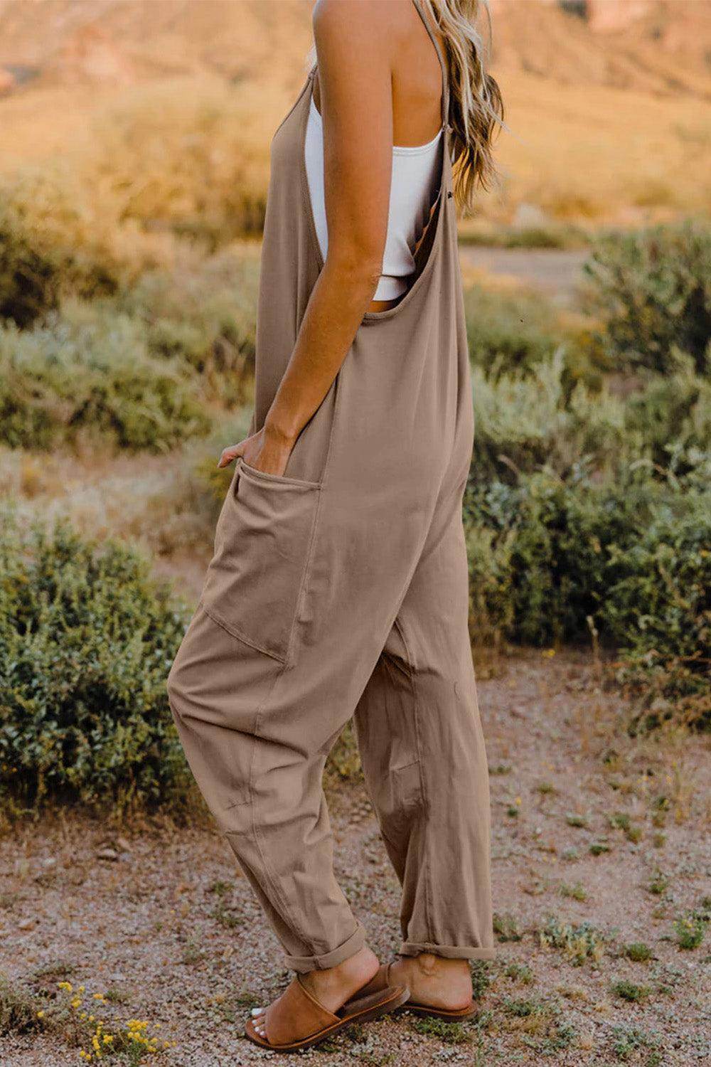 Double Take Full Size V-Neck Sleeveless Jumpsuit with Pockets - Selvanelle