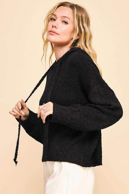 Davi & Dani Drop Shoulder Long Sleeve Hooded Sweater for Women - Selvanelle