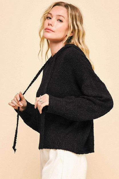 Davi & Dani Drop Shoulder Long Sleeve Hooded Sweater for Women - Selvanelle
