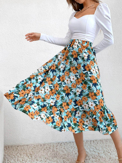 Stylish Printed Elastic Waist Midi Skirt for Everyday Wear - Selvanelle