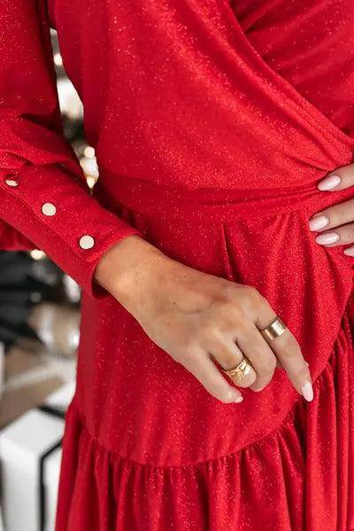 Ruffled Tied Surplice Long Sleeve Dress for Women Stylish - Selvanelle