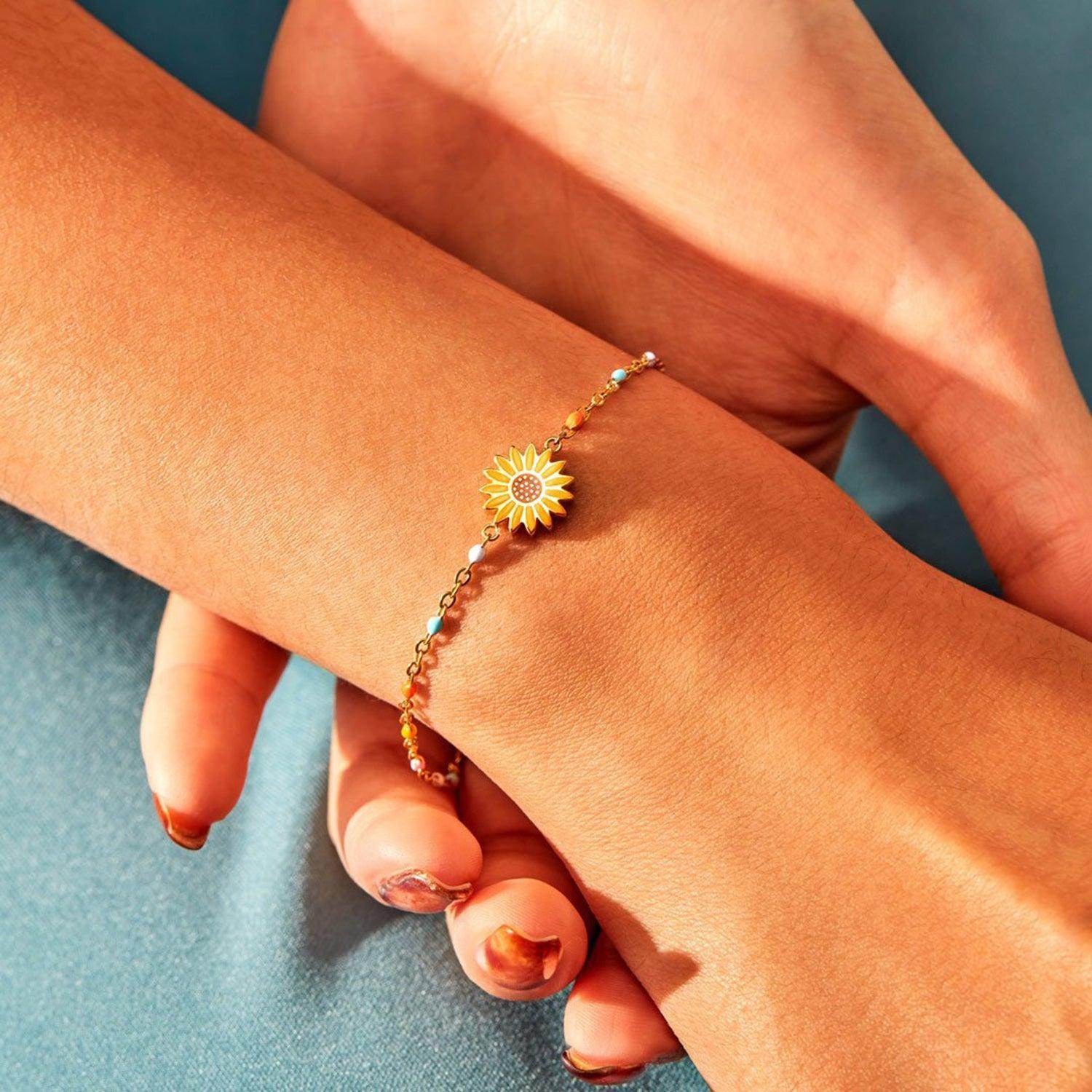 Sunflower Shape 18K Gold-Plated Bead Bracelet for Women - Selvanelle