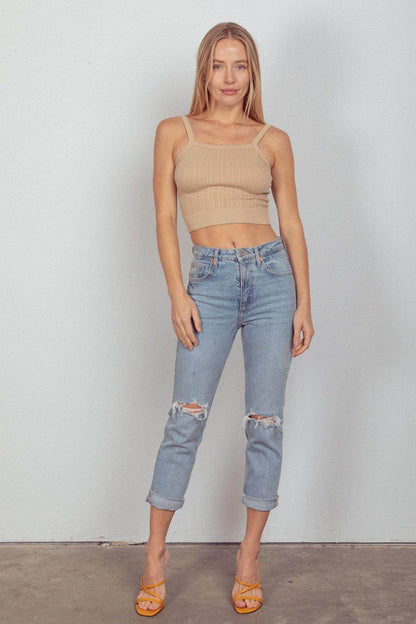 Very J Cable Knit Seamless Cropped Cami for Women - Selvanelle