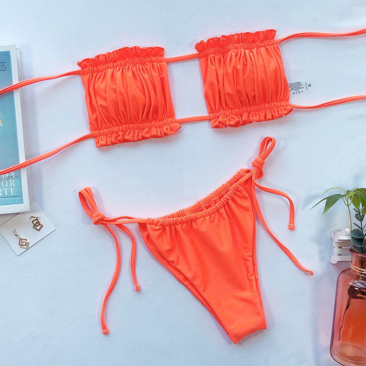 Frill Trim Ruched Bikini Set - Selvanelle
