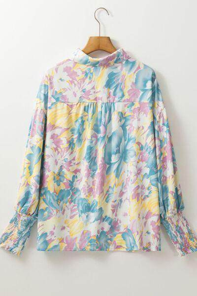 Printed Button Down Lantern Sleeve Shirt for Women - Selvanelle
