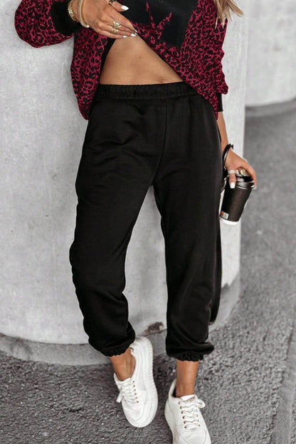Letter M Leopard Round Neck Top and Pants Set for Women - Selvanelle