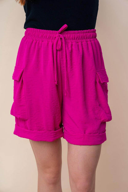 White Birch High Waisted Drawstring Knit Cargo Shorts for Women - Selvanelle
