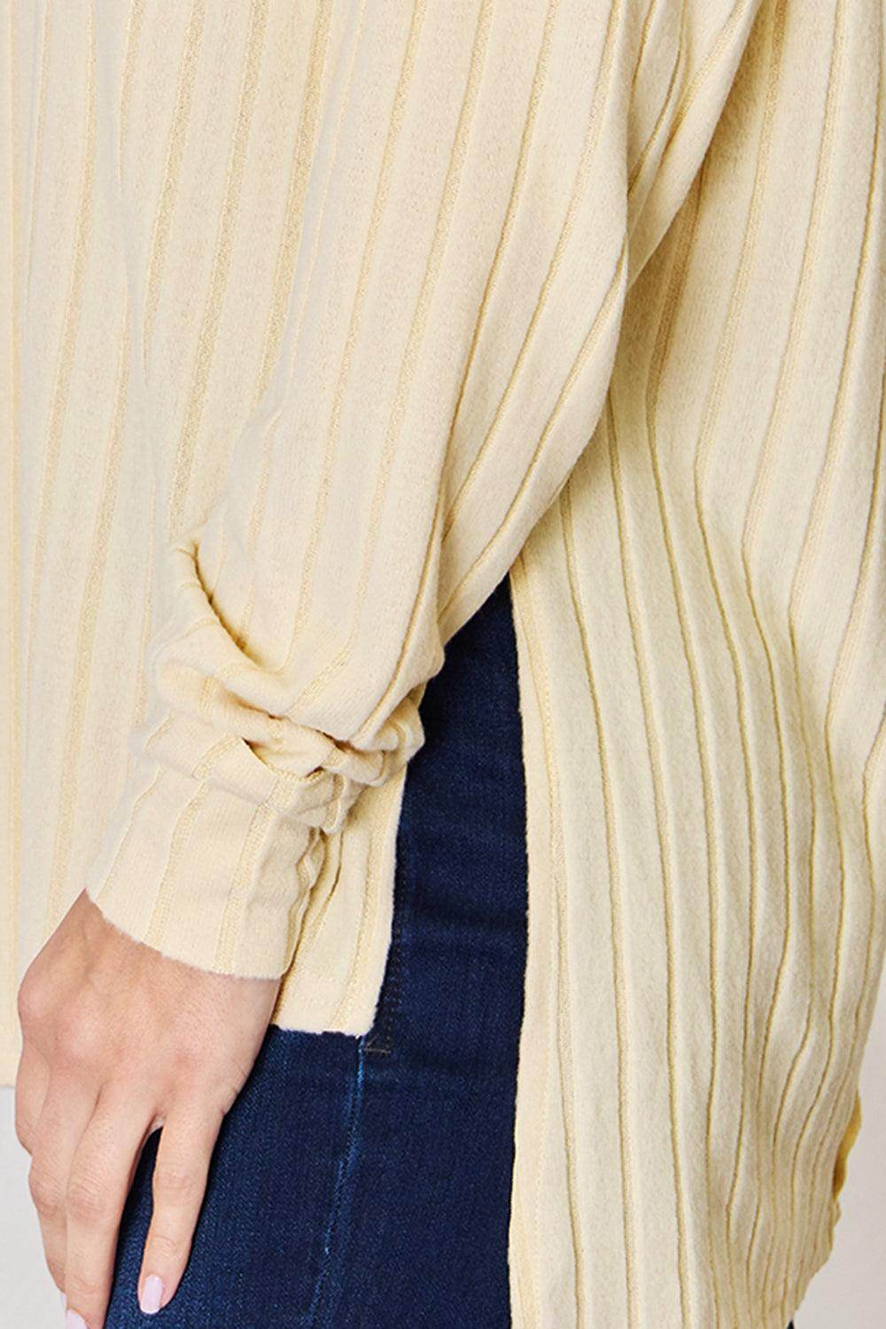 Basic Bae Full Size Ribbed Round Neck Slit T-Shirt for Women - Selvanelle