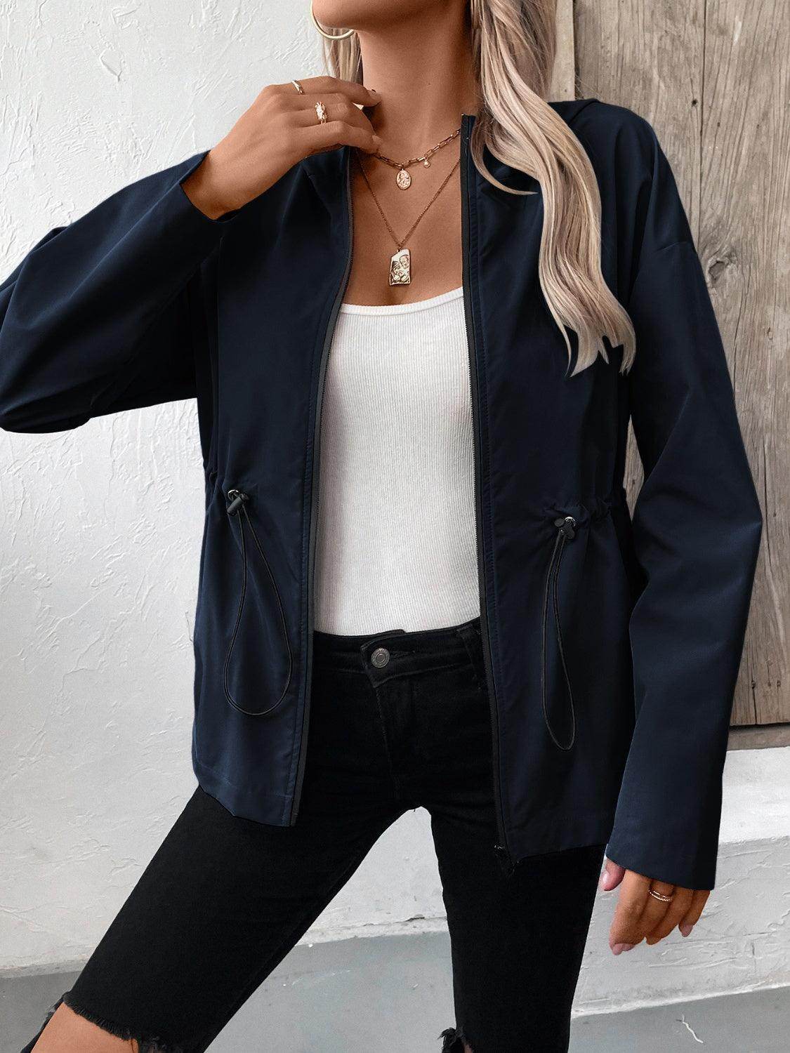 Ivy Lane Drawstring Zip Up Hooded Jacket for Women - Selvanelle