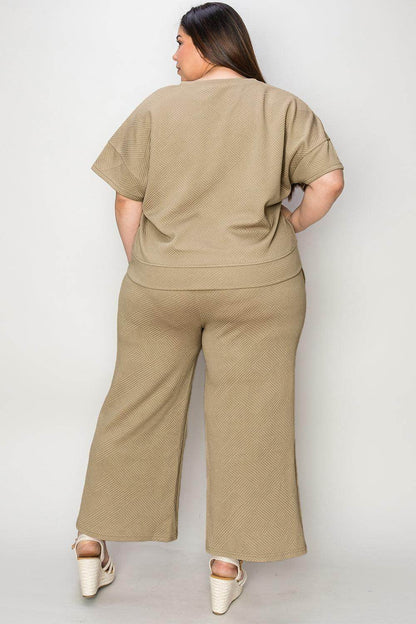 Double Take Full Size Texture Top and Pants Set for Women - Selvanelle