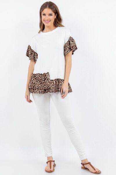 Celeste Full Size Animal Print Asymmetrical Top Plus Size - Selvanelle