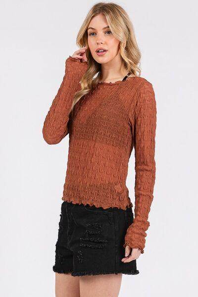 Mittoshop Lettuce Hem Boat Neck Long Sleeve Blouse Women - Selvanelle