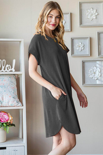 Heimish Full Size Ribbed Round Neck Short Sleeve Tee Dress - Selvanelle