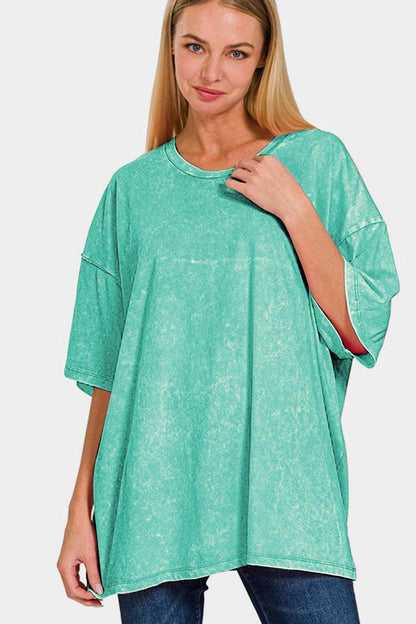 Zenana Full Size Washed Round Neck Drop Shoulder T-Shirt - Selvanelle