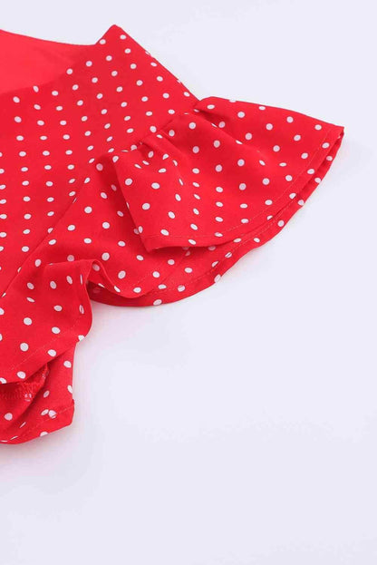 Polka Dot Surplice Neck Tie Waist Dress for Women - Selvanelle
