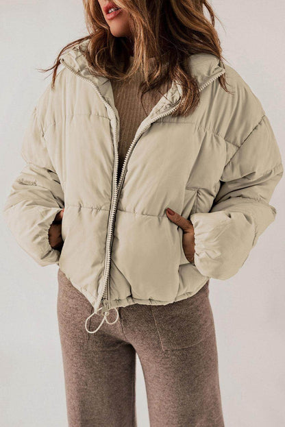 Zip Up Collared Neck Long Sleeve Winter Coat for Women - Selvanelle