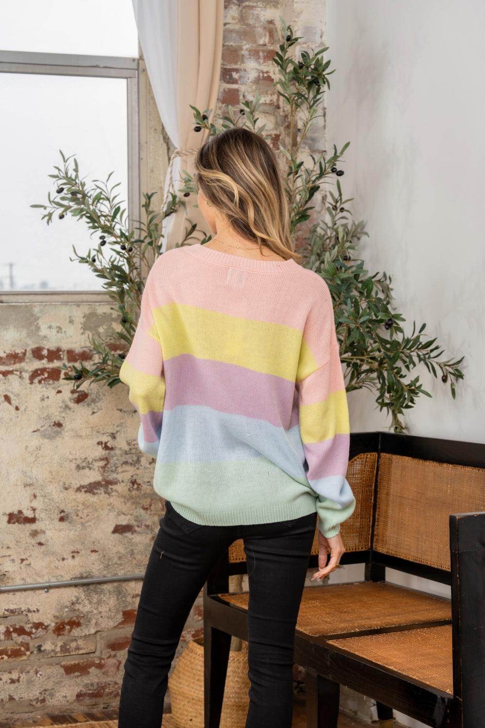 Sew In Love Full Size Color Block Round Neck Sweater - Selvanelle