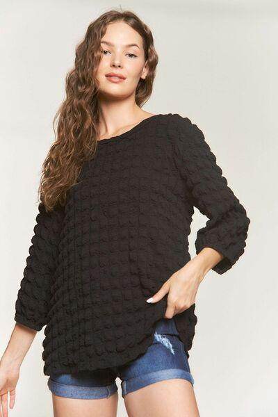 ADORA Bubble Texture Round Neck Blouse for Trendy Style - Selvanelle