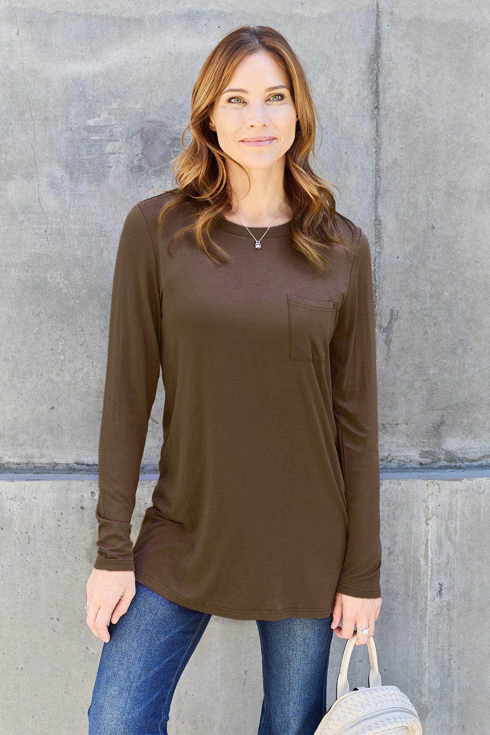 Basic Bae Full Size Round Neck Long Sleeve Top for Women - Selvanelle