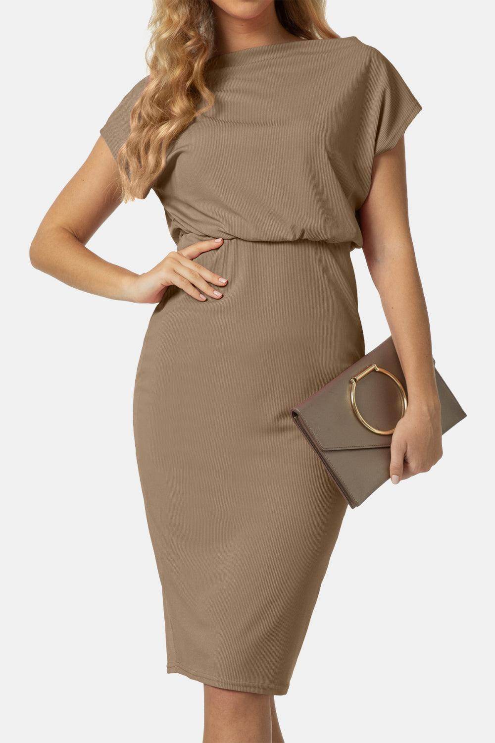 Boat Neck Short Sleeve Knee-Length Dress for Women - Selvanelle