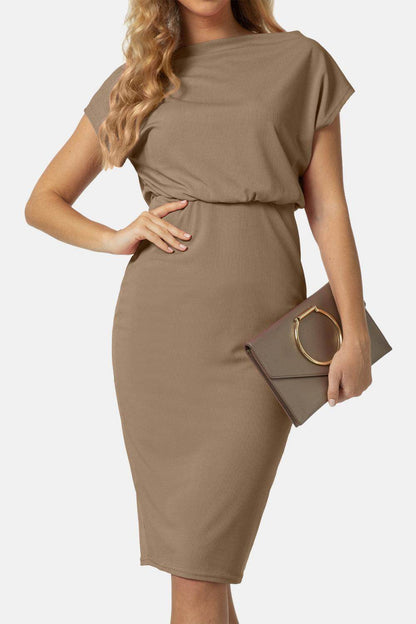 Boat Neck Short Sleeve Knee-Length Dress for Women - Selvanelle