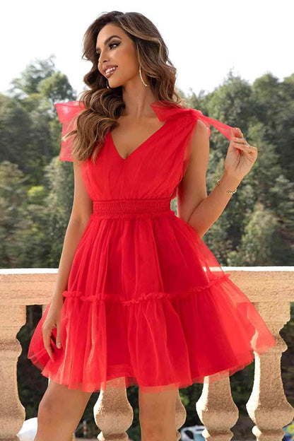 V-Neck Shoulder Detail Mesh Dress for Stylish Women - Selvanelle