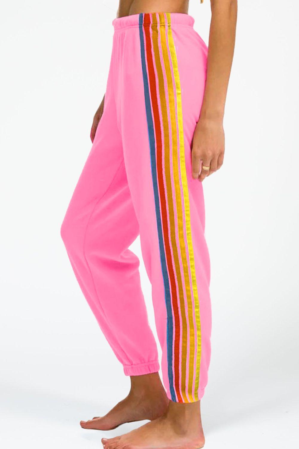 Contrast Striped Elastic Waist Active Pants for Women