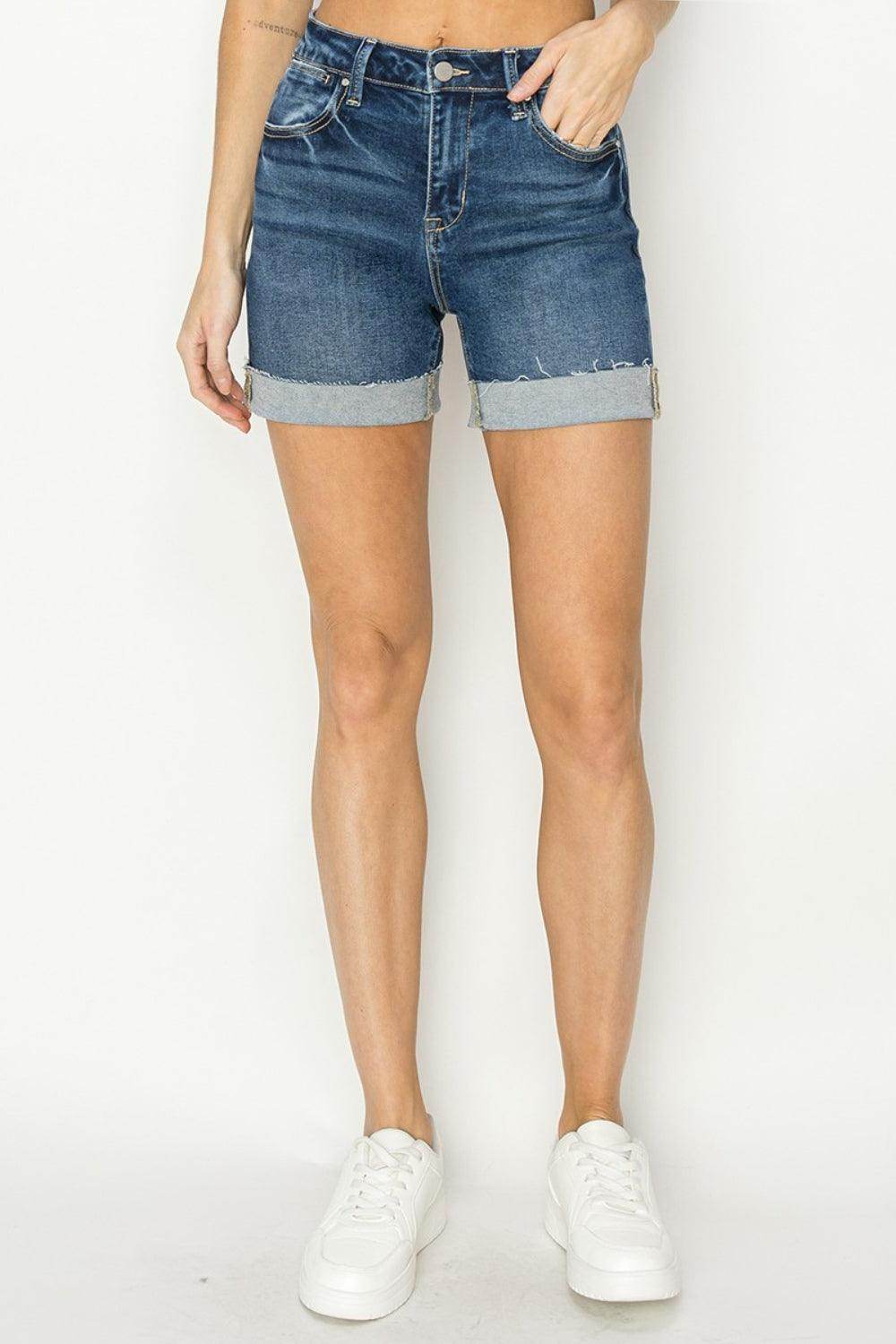 RISEN High Rise Cuffed Denim Shorts for Summer Style - Selvanelle