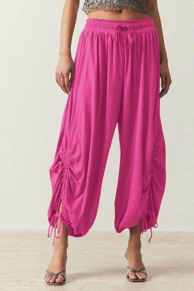 Drawstring Ruched Pants for Women in Sheer Opaque Style - Selvanelle